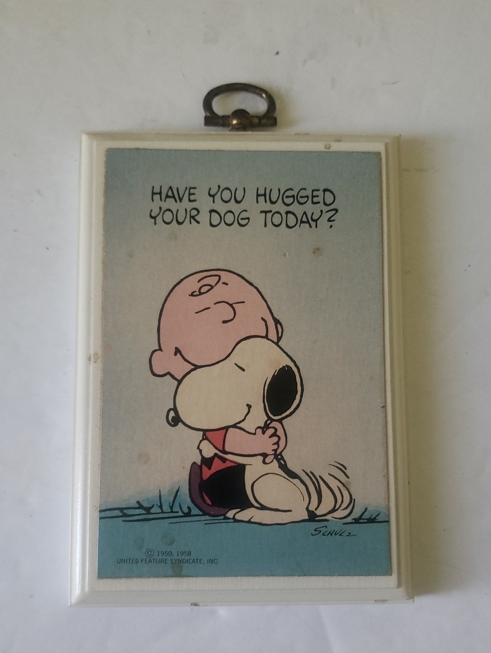 Peanuts Charlie Brown Snoopy Have You Hugged Your Dog Plackard 1958 Vintage